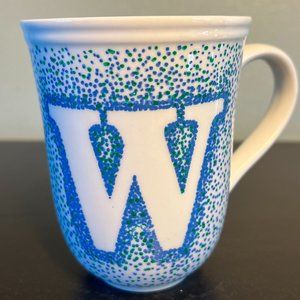 BETTER HOMES AND GARDENS  Letter W Monogram Initial Green & Blue Dotted Mug NWT